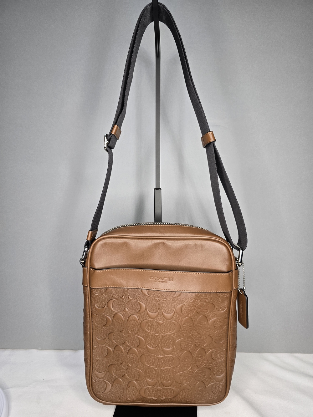 Coach Men's Charles Flight Bag in Signature Debossed Leather - Saddle Brown